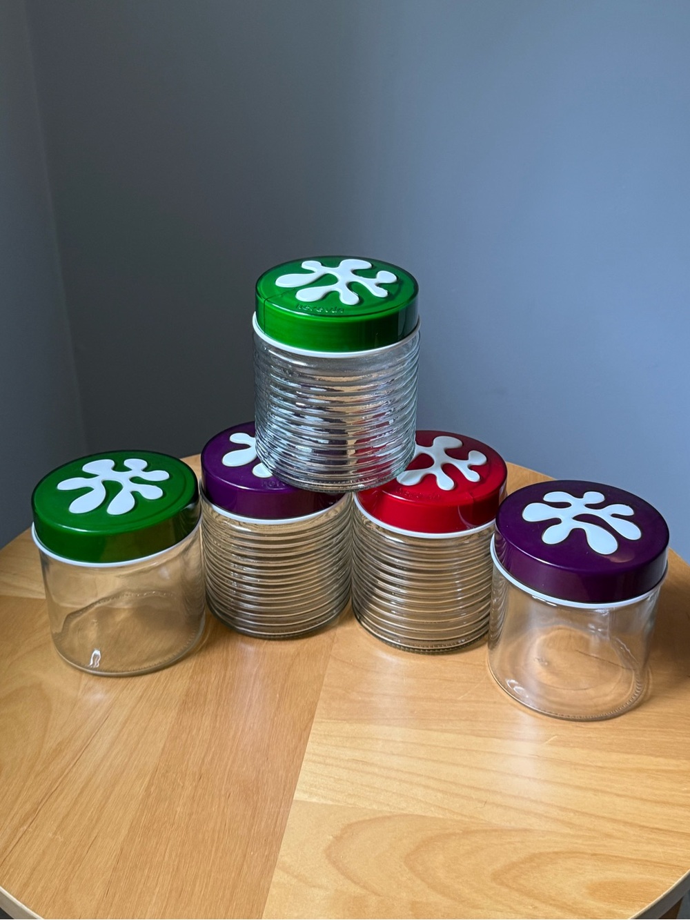 Set of 5 Post Modern Acrylic Puzzle Lid Glass Food Storage Canister by Herevin